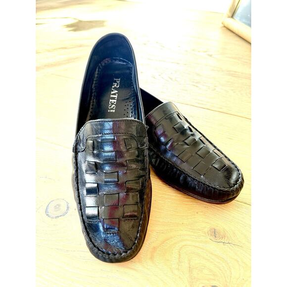 Pratesi Vintage Woven Leather Loafers BlackShoes Made In Italy Mens 9.5 Or EU 42 - Picture 1 of 9